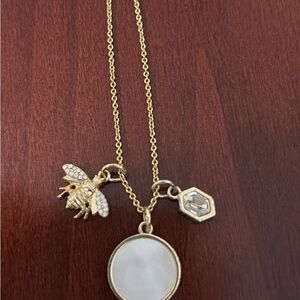 Charming Costume Gold Bee Pendant Necklace with White Charm